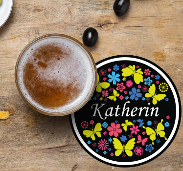 Personalizable coasters floral butterfly design - TenStickers