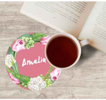 Personalizable coasters floral pink wreath - TenStickers