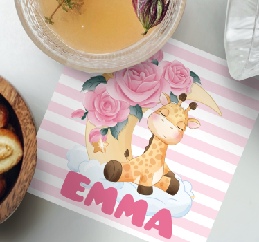 Personalizable coasters giraffe with floral crescent - TenStickers