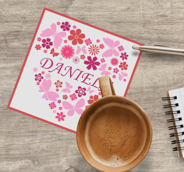 Personalizable coasters heart floral design - TenStickers