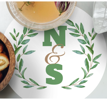 Personalizable coasters initials in leaf wreath - TenStickers