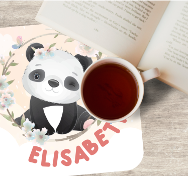 Personalizable coasters panda with floral accents - TenStickers