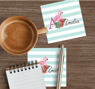 Personalizable coasters personalized flamingo floral - TenStickers
