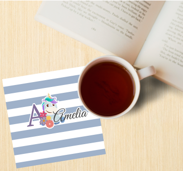 Personalizable coasters unicorn and floral initial - TenStickers