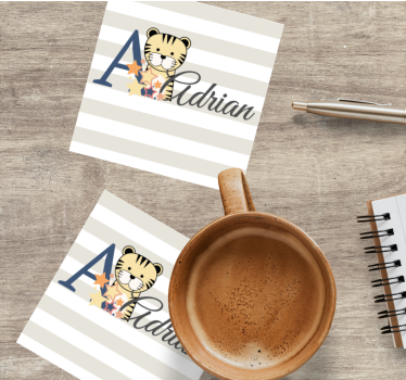 Personalizable coasters whimsical tiger design - TenStickers