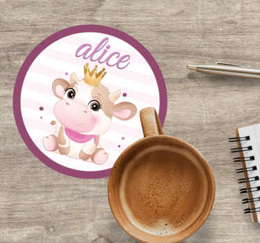 Personalizable coasters with cute cow design - TenStickers
