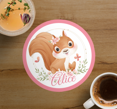 Personalizable coasters with cute squirrel illustration - TenStickers