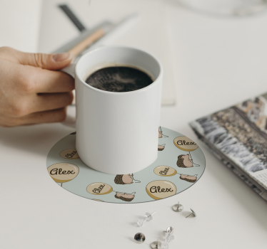 Personalizable coasters with playful hedgehog designs - TenStickers