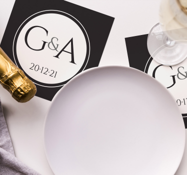 Personalized black and white Wedding Coaster - TenStickers
