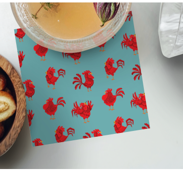 Red rooster cartoon pattern  modern drink coaster - TenStickers