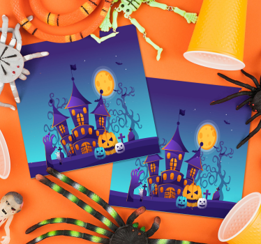 Spooky graveyard with bats and pumpkins halloween coaster - TenStickers