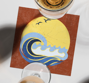 Sun, Beach and Wave 70s coaster set - TenStickers