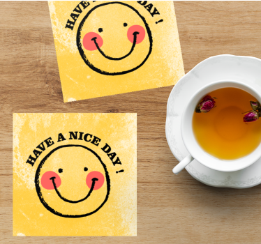 Text coasters cheerful smiley with greeting - TenStickers