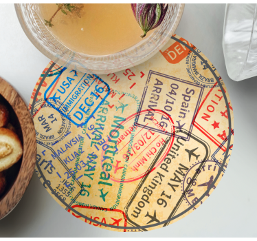 Travel Stamps modern drink coaster - TenStickers