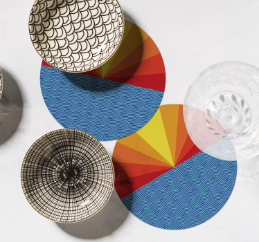 Vintage Sunset and sea circle 70s coaster set - TenStickers