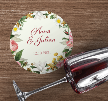 Wedding coasters floral wedding custom design - TenStickers