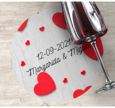 Wedding coasters with hearts & date personalization - TenStickers