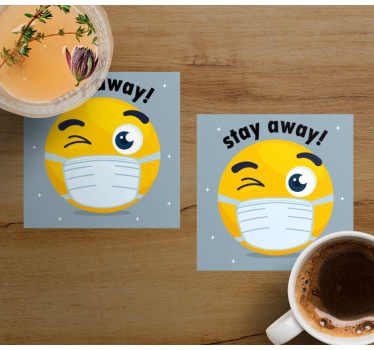 Winking emoji wearing mask coasters - TenStickers