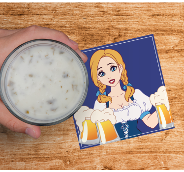 Woman carrying a tray of beer beer coaster - TenStickers