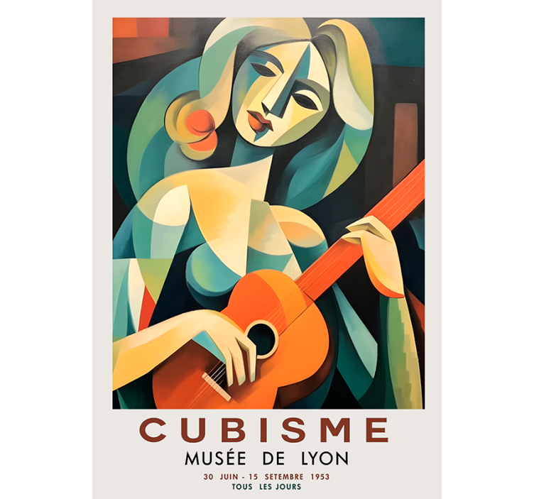 Cubist portrait of woman with guitar art poster - TenStickers