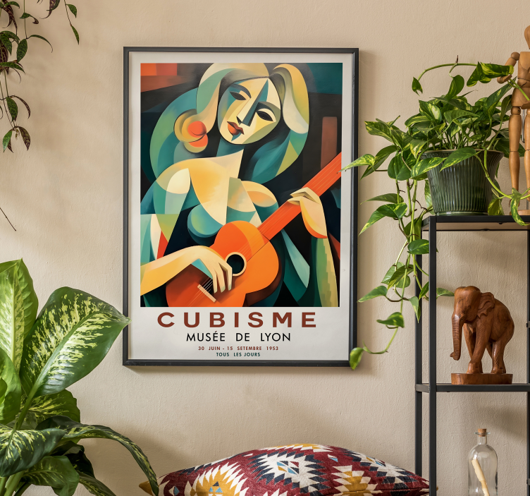 Cubist portrait of woman with guitar art poster - TenStickers