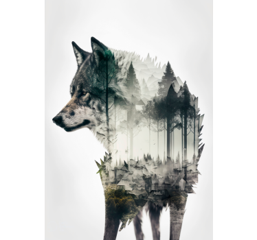 Wolf double exposure animal design poster - TenStickers