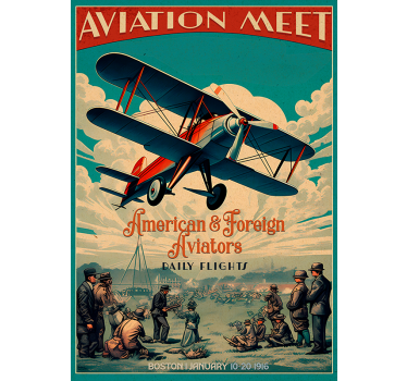 Aviation meet vintage poster wall - TenStickers