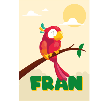 Red parrot with name nursery poster - TenStickers