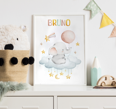 Elephant on a cloud animal design children's poster - TenStickers
