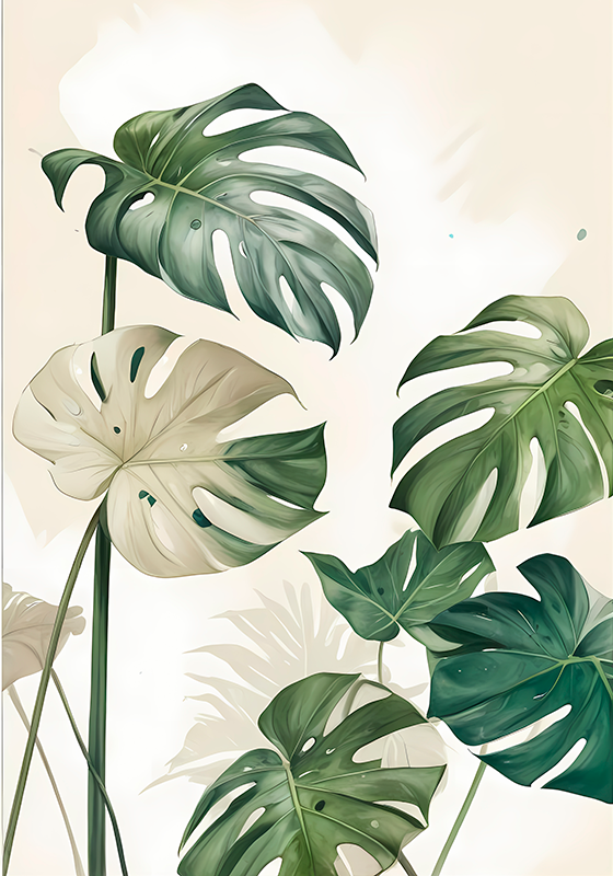Monstera leafs artistic drawing poster - TenStickers