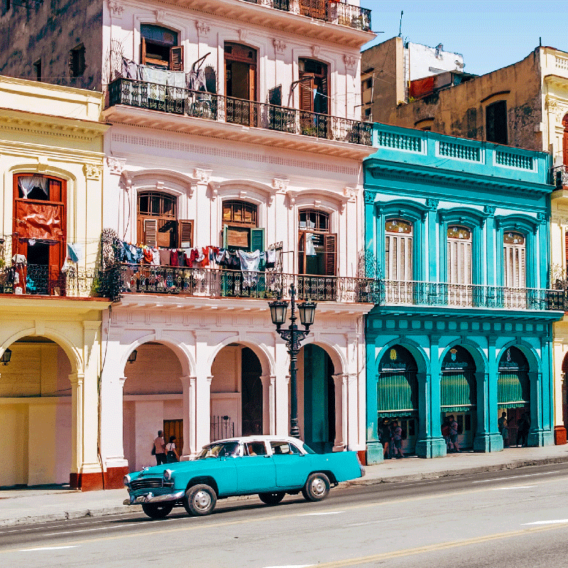 Living room poster of blue and pink street design - TenStickers