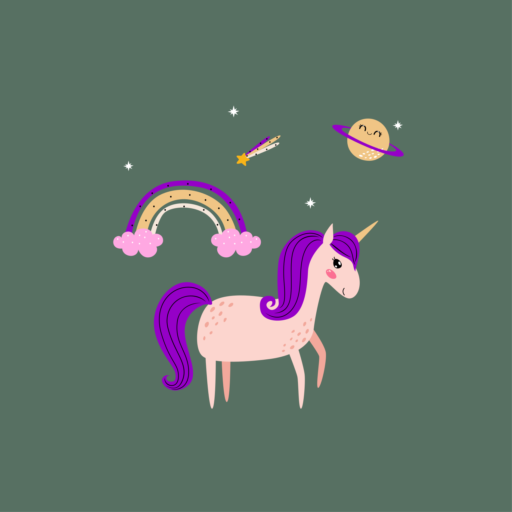 Nursery poster of artistic unicorns on green - TenStickers
