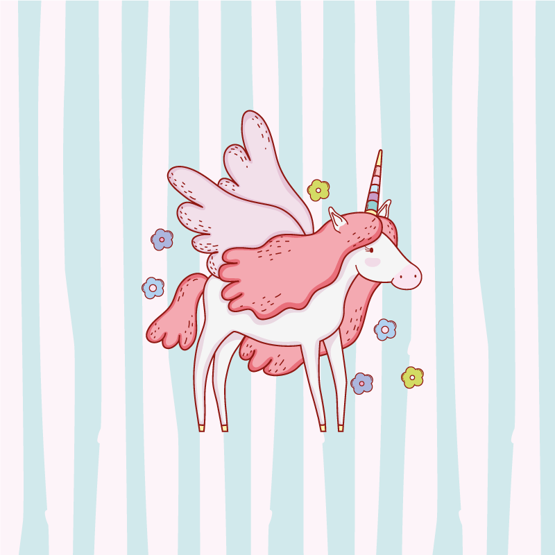 Nursery poster unicorns with wings and flowers pattern - TenStickers