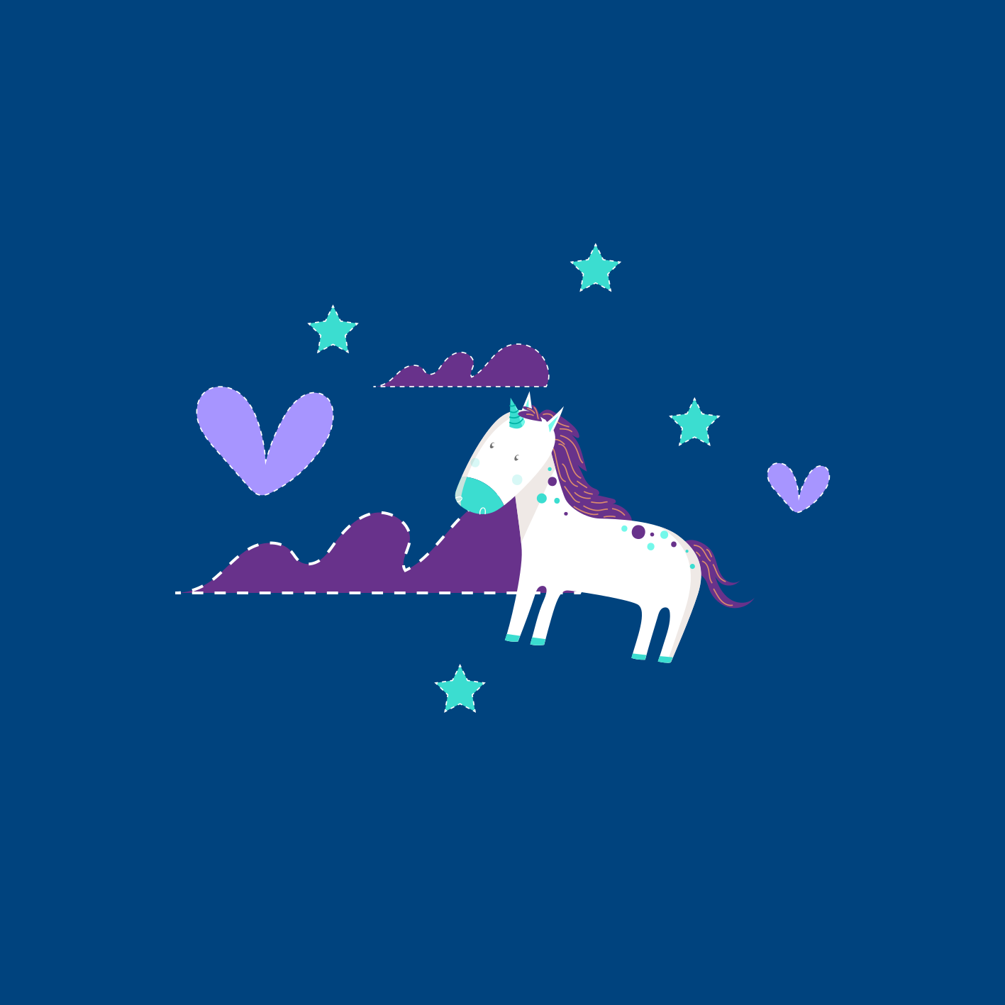 Nursery poster featuring cute unicorns with clouds and stars - TenStickers
