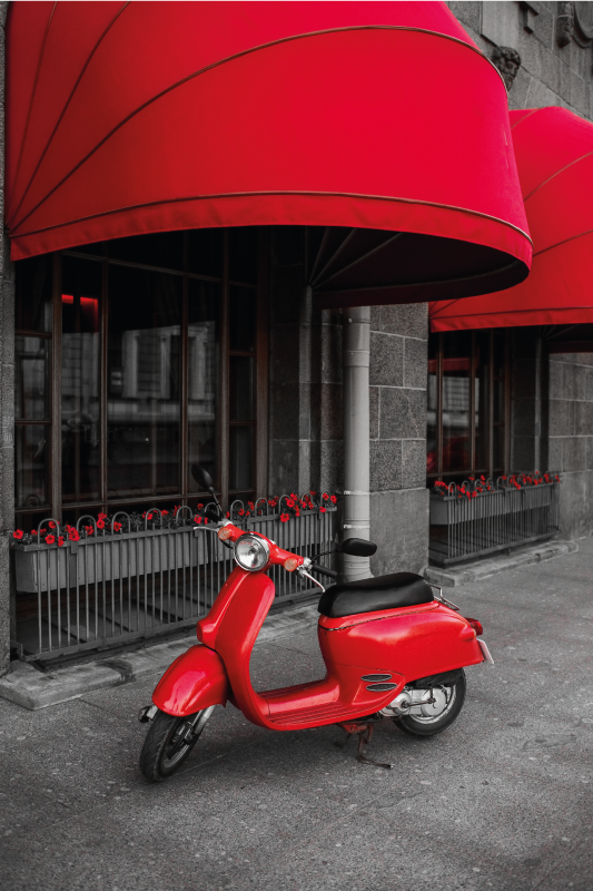 City poster of a parked red italian scooter - TenStickers