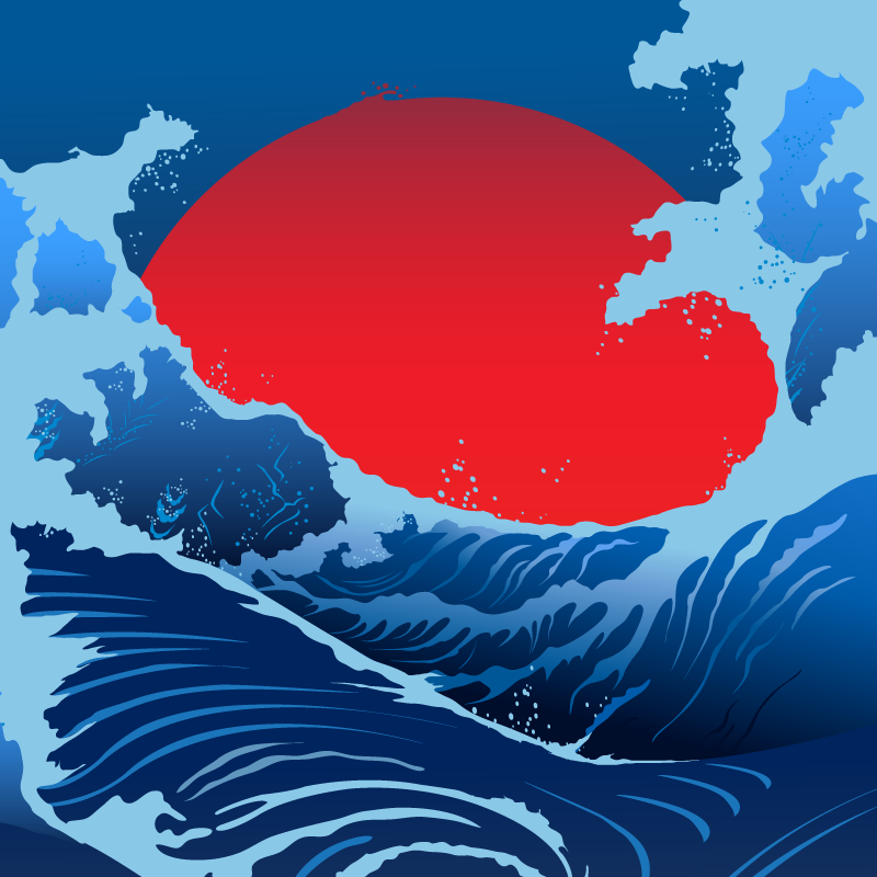 Landscape poster red sun waves - TenStickers