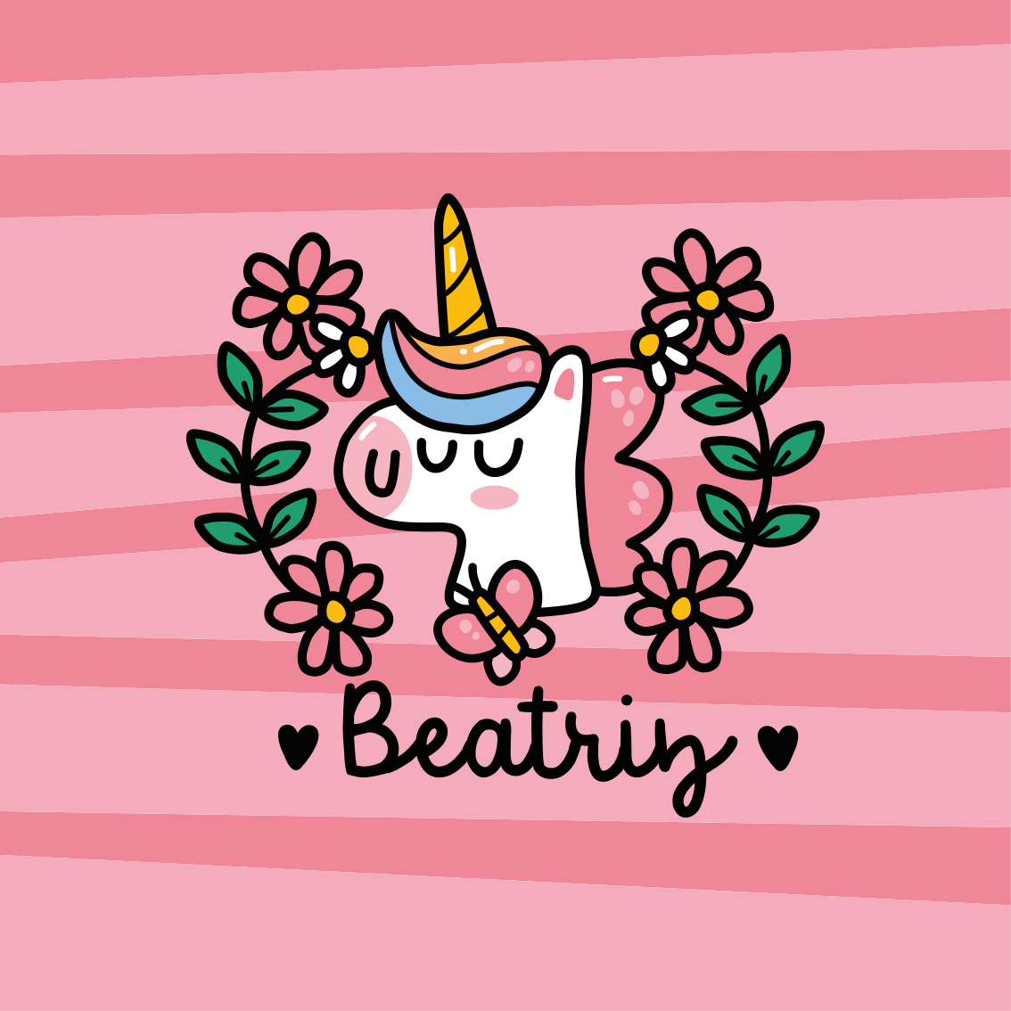 Customisable poster cute unicorn floral design - TenStickers