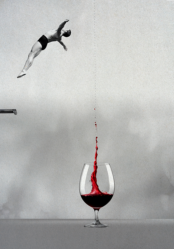 Abstract poster jumping to the glass of wine - TenStickers