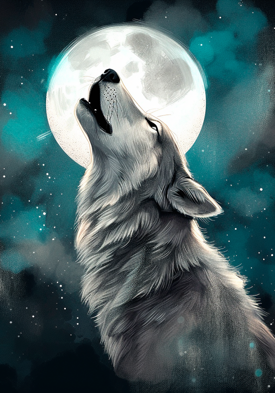 Wolf howling animal poster - TenStickers