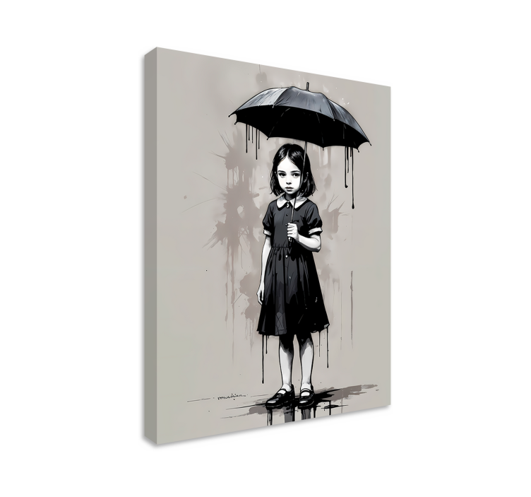 Umbrella girl black& white canvas art - TenStickers