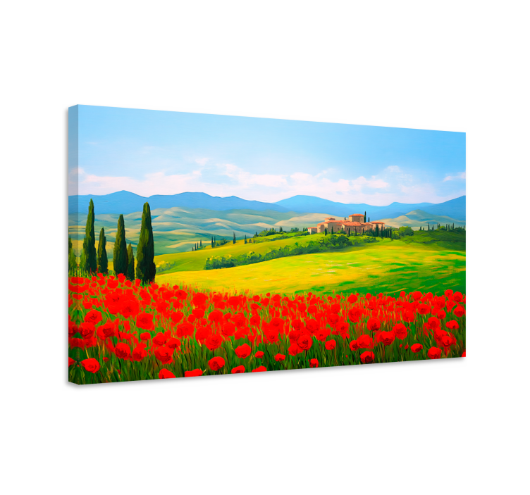 Red flowers field  landscape canvas - TenStickers