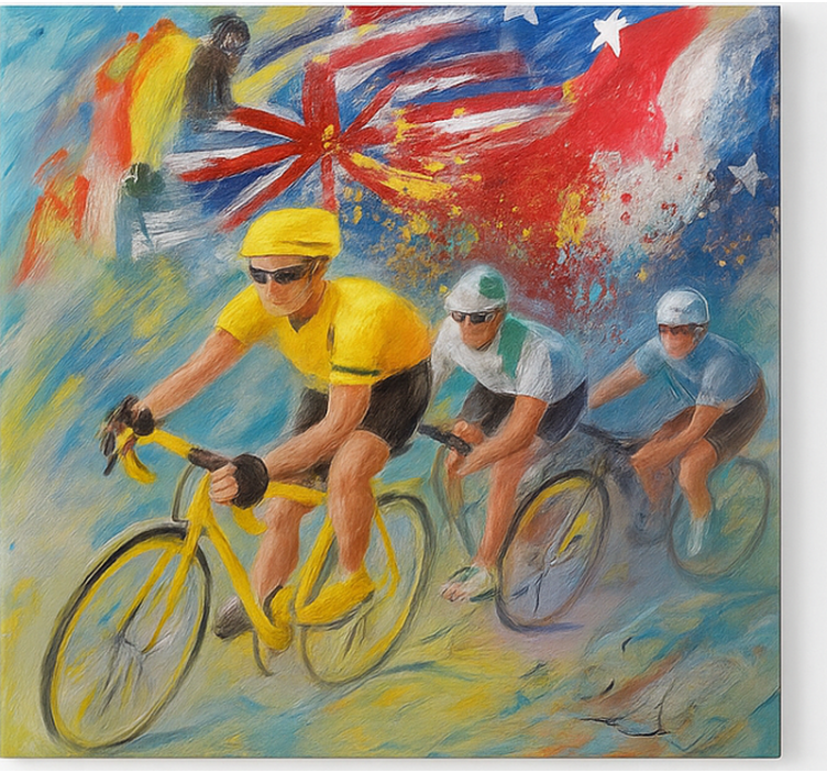 Painting of cyclists sports canvas art - TenStickers