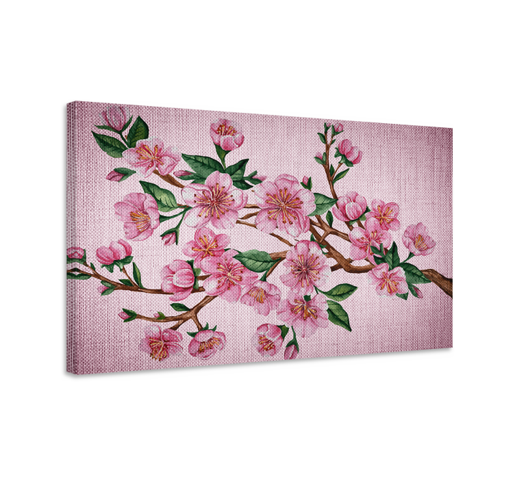 Pink Flower Covered Branch Tree wall art canvas - TenStickers