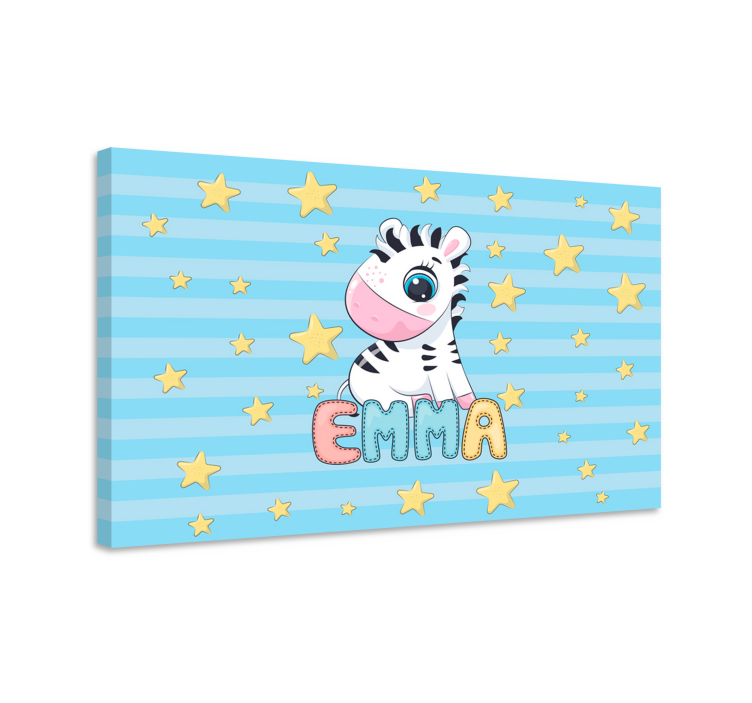 Cute Zebra and Stars with Name canvas - TenStickers