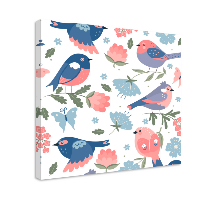 Flowers canvas with colorful birds - TenStickers