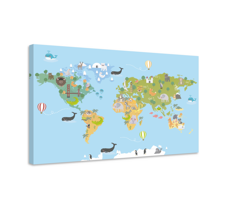 World map wall art whimsical animal map - TenStickers