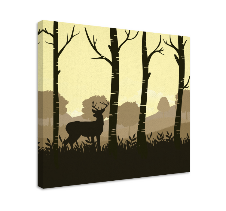 Stag canvas silhouetted stag among trees - TenStickers
