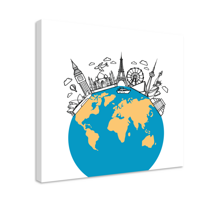 Landmark icons world map canvas - TenStickers