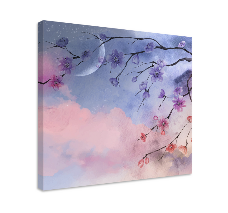 Flowers canvas blooming branches under the moon - TenStickers