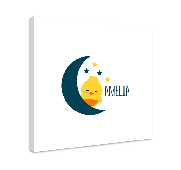 Baby chick on the moon with name bird canva art - TenStickers